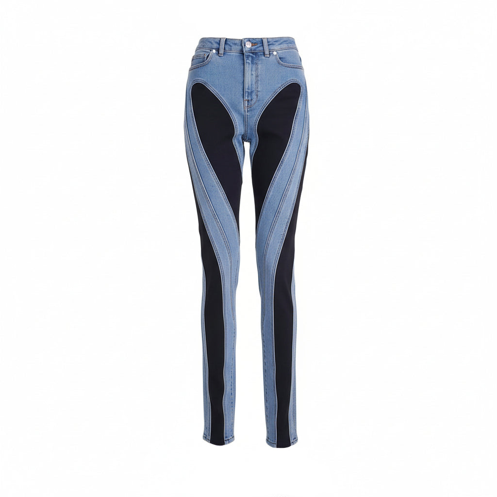 MUGLER CUTOUT DENIM SPIRAL JEANS - SIZE 36