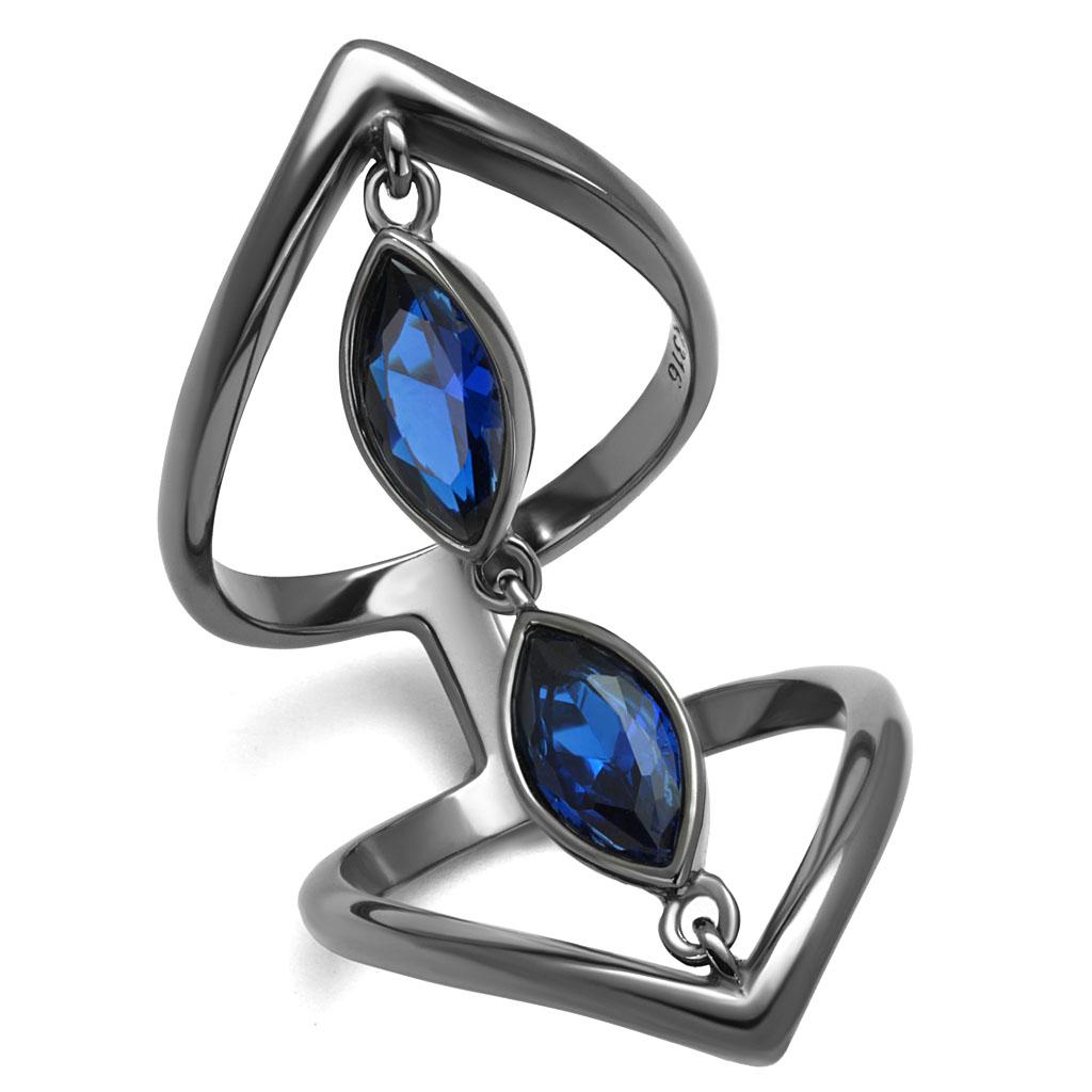 IP Light Black Stainless Steel Ring with Synthetic Spinel in London Blue