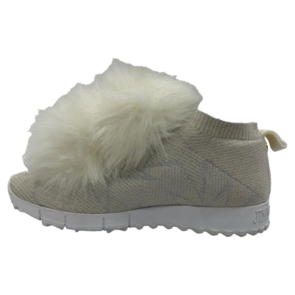 Jimmy Choo Norway Pom Pom Sneakers in White Lurex