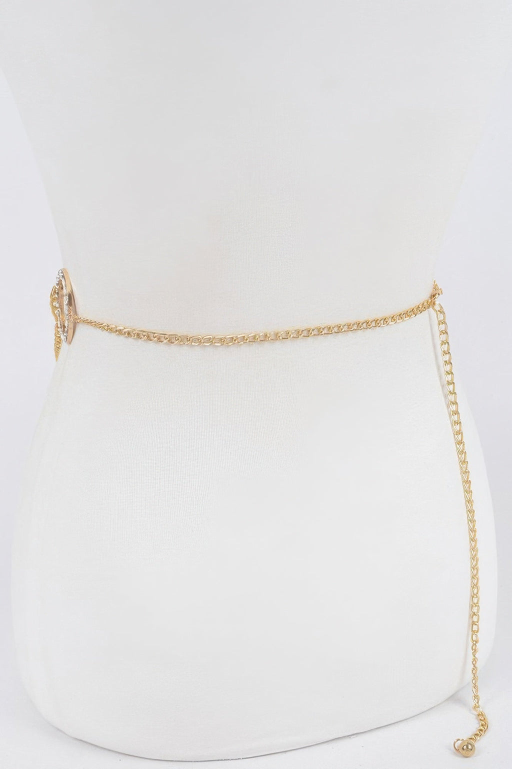 Metal Chain Waist Belt with Decorative Stone Ring