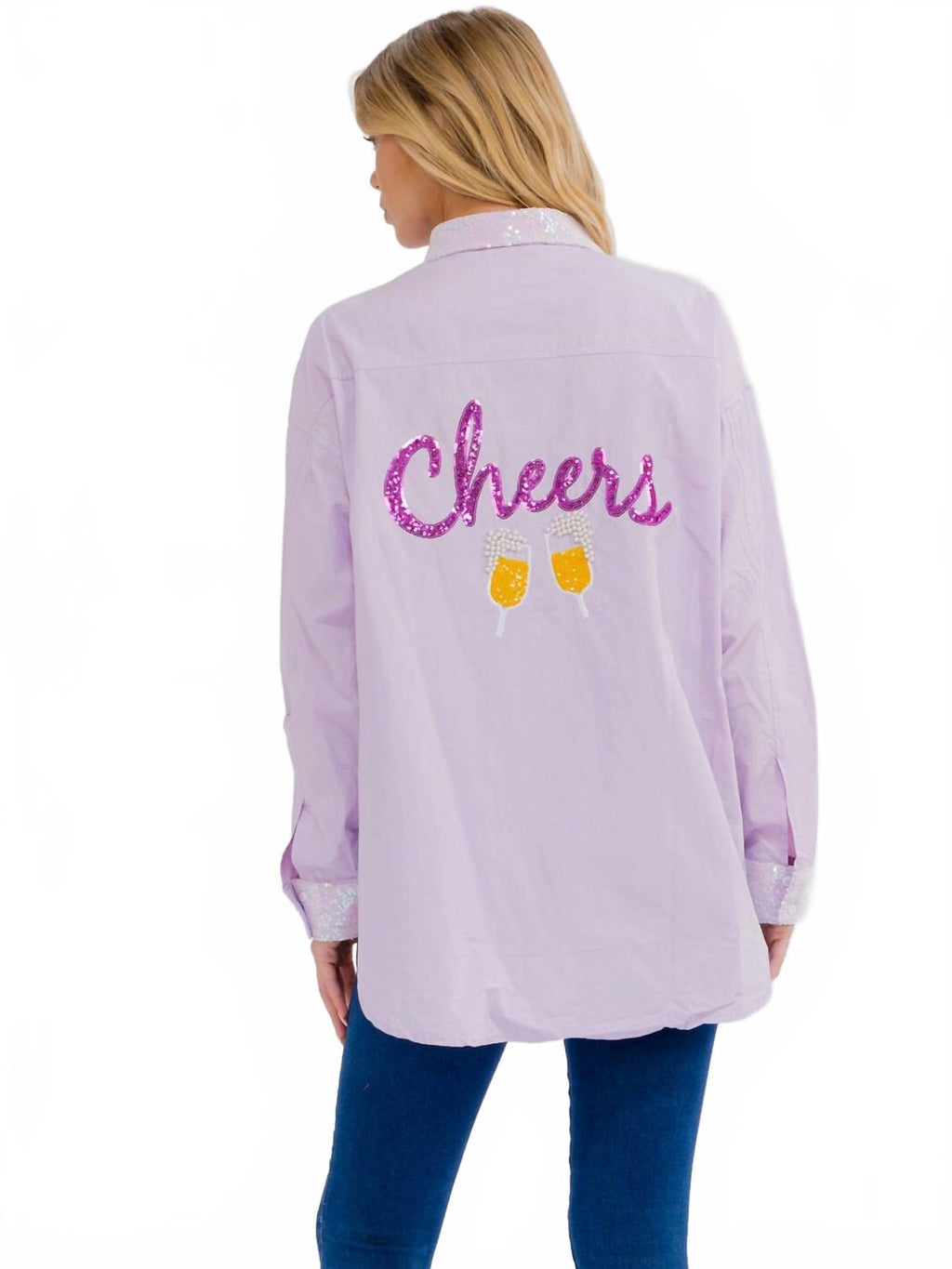 Cheers Sequin Patch Poplin Shirt In Lilac