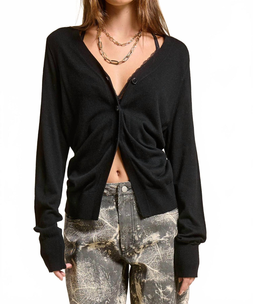 Deep V Split Hem Knit Cardigan In Black