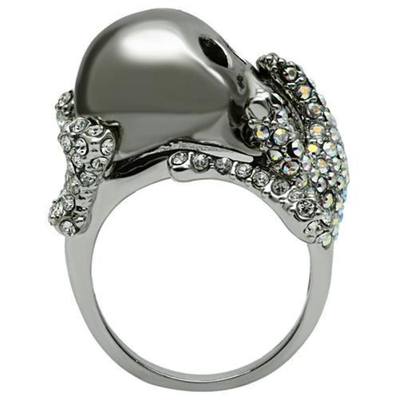 Rhodium + Ruthenium White Metal Ring with Top Grade Crystal in Aurora Borealis (Rainbow Effect)