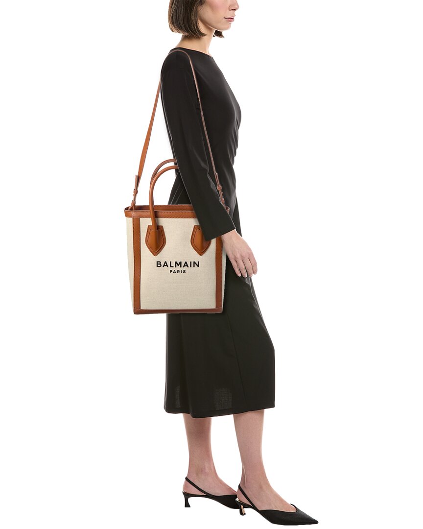 Balmain Logo Canvas & Leather Tote