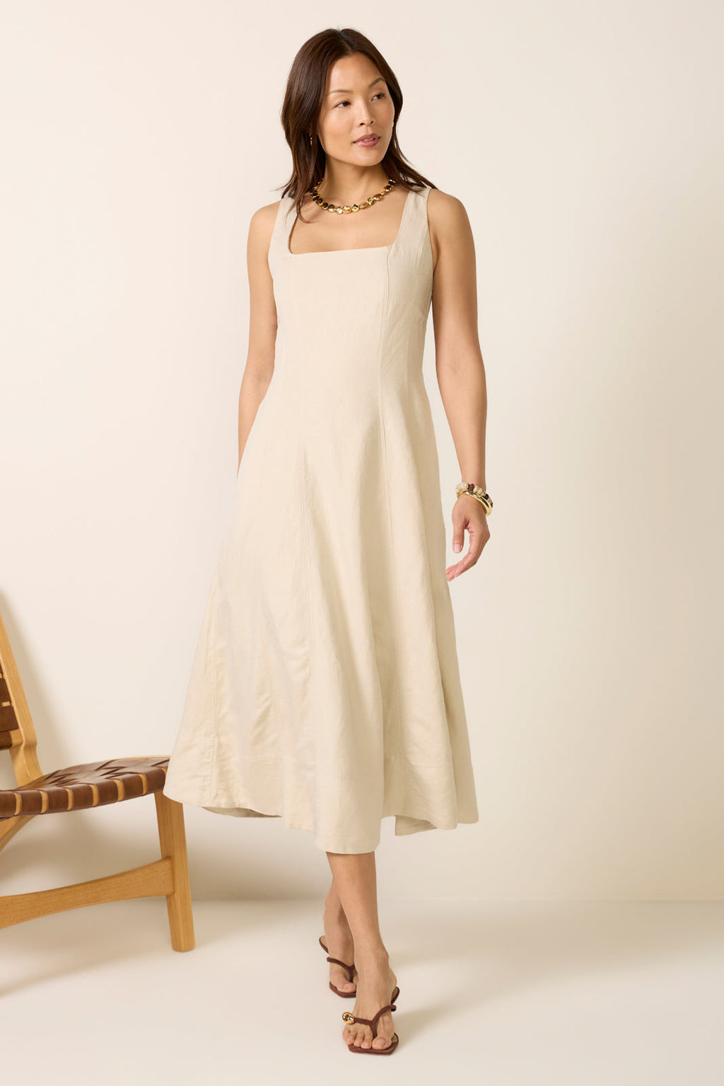 Women's Kaiden Linen Seamed Midi Dress