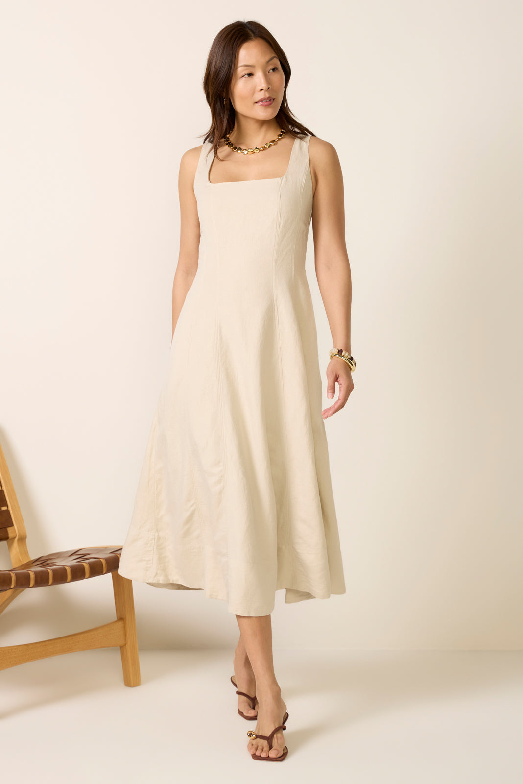 Women's Kaiden Linen Seamed Midi Dress