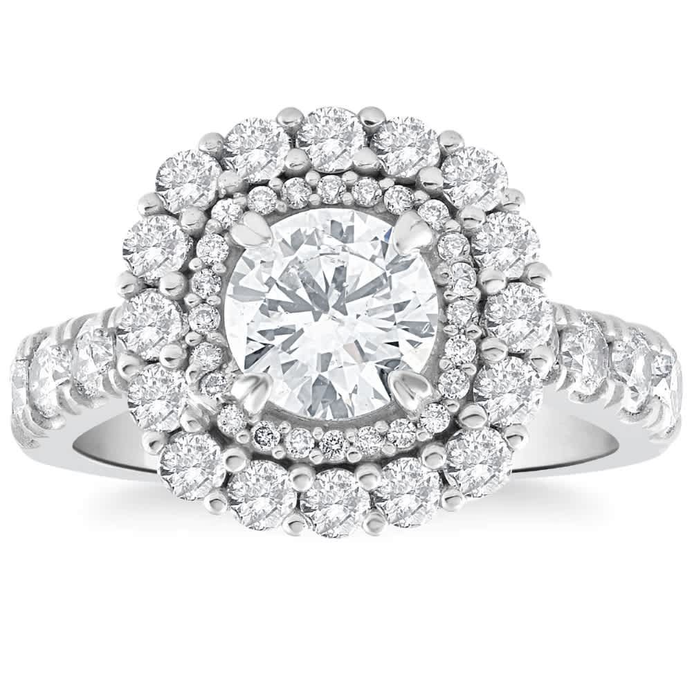 2 1/2Ct Cushion Halo Diamond Engagement Ring in 14k White or Yellow Gold