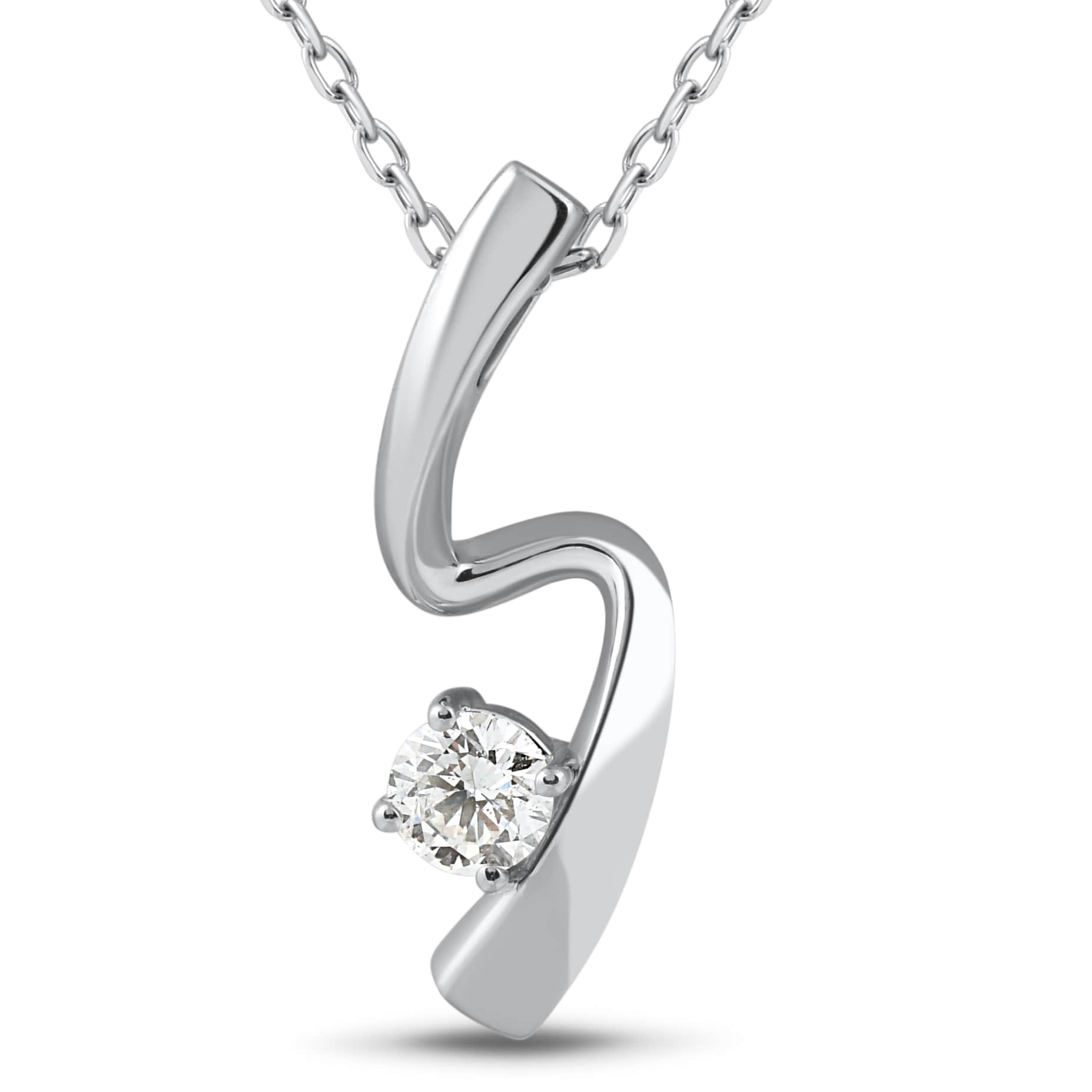 1/4ct Solitaire Diamond 14k White Gold Freeform Pendant & Chain Womens Jewelry
