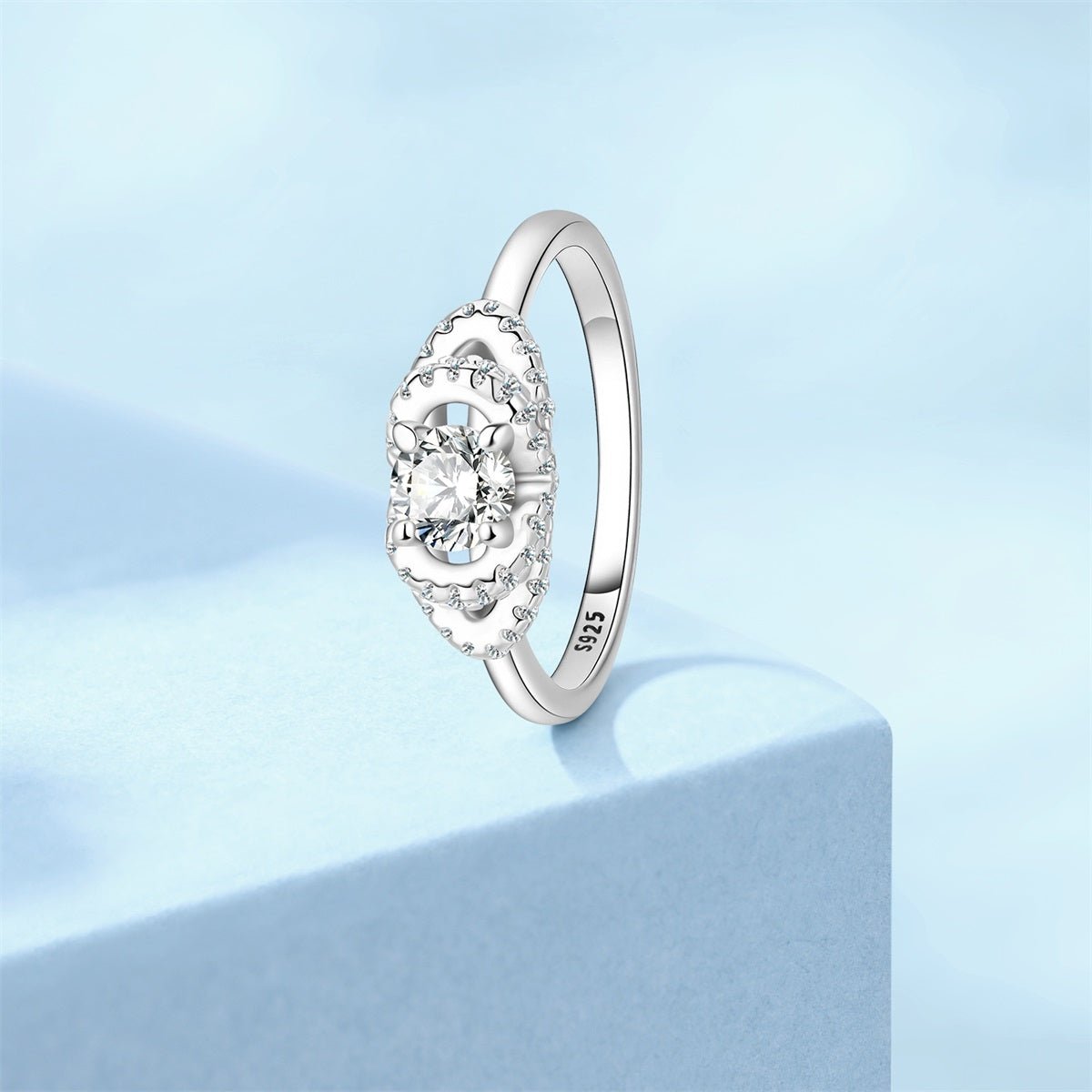 Double Halo Oval Frame Sparkle Ring