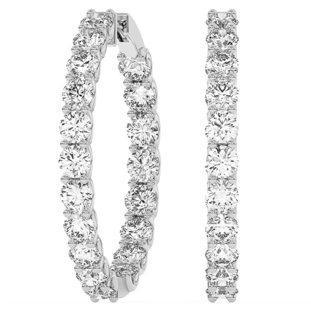 5Ct TW Diamond Inside Outside Hoops Earrings 14k White Gold Lab Growm
