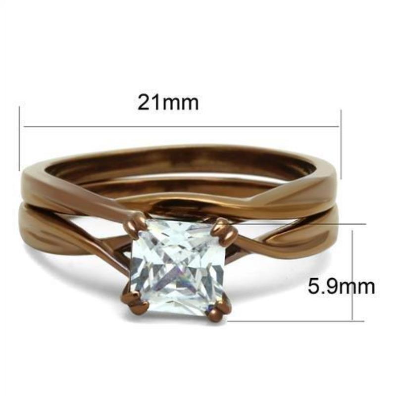 IP Coffee light Stainless Steel Ring with AAA Grade CZ in Clear
