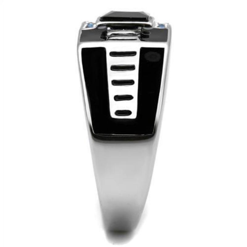 High polished (no plating) Stainless Steel Ring with AAA Grade CZ in Black Diamond