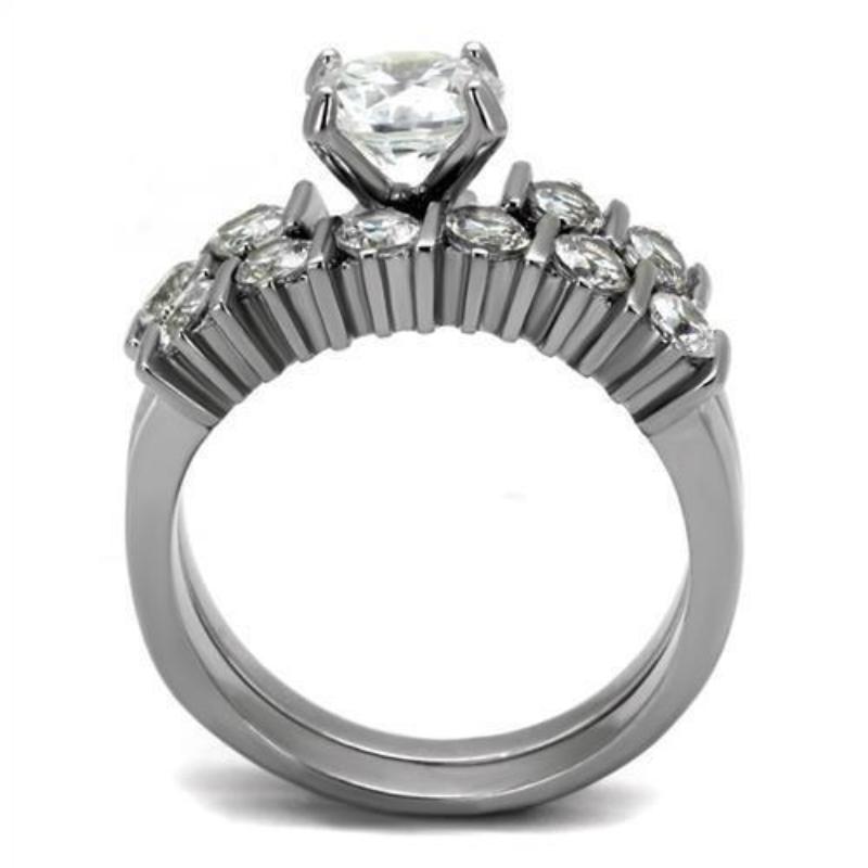 High polished (no plating) Stainless Steel Ring with AAA Grade CZ in Clear