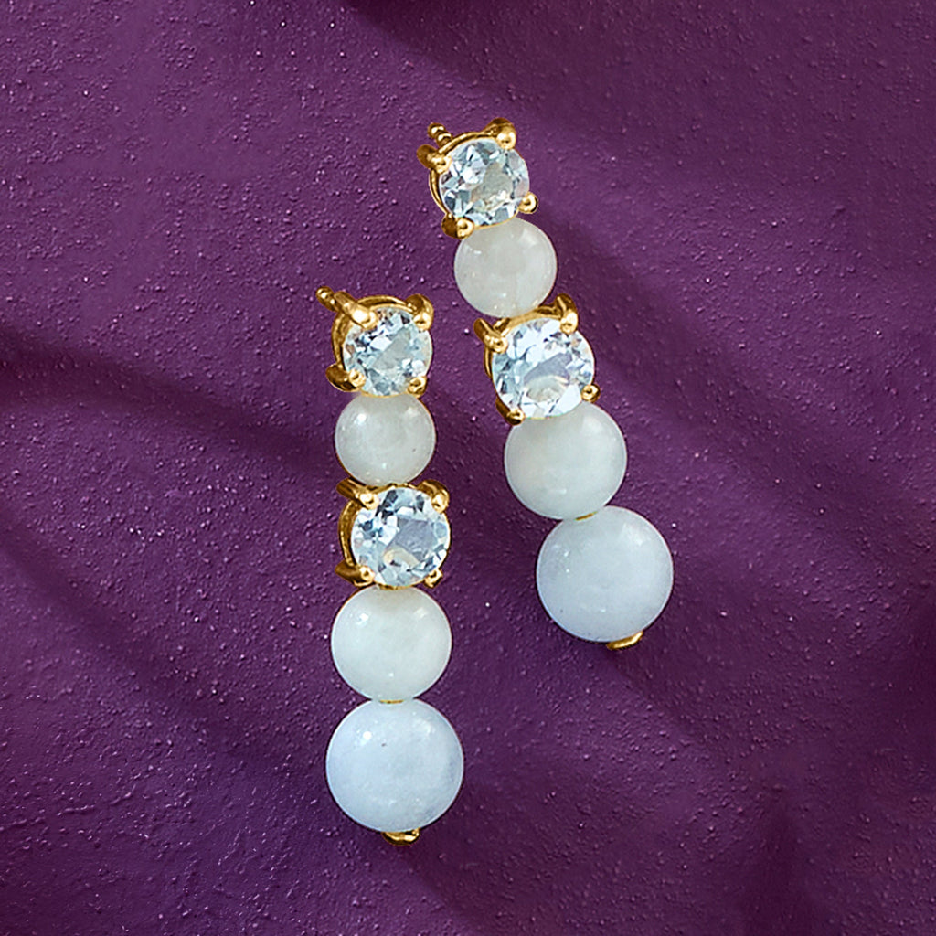 Ross-Simons Milky Aquamarine and Sky Blue Topaz Drop Earrings in 18kt Gold Over Sterling
