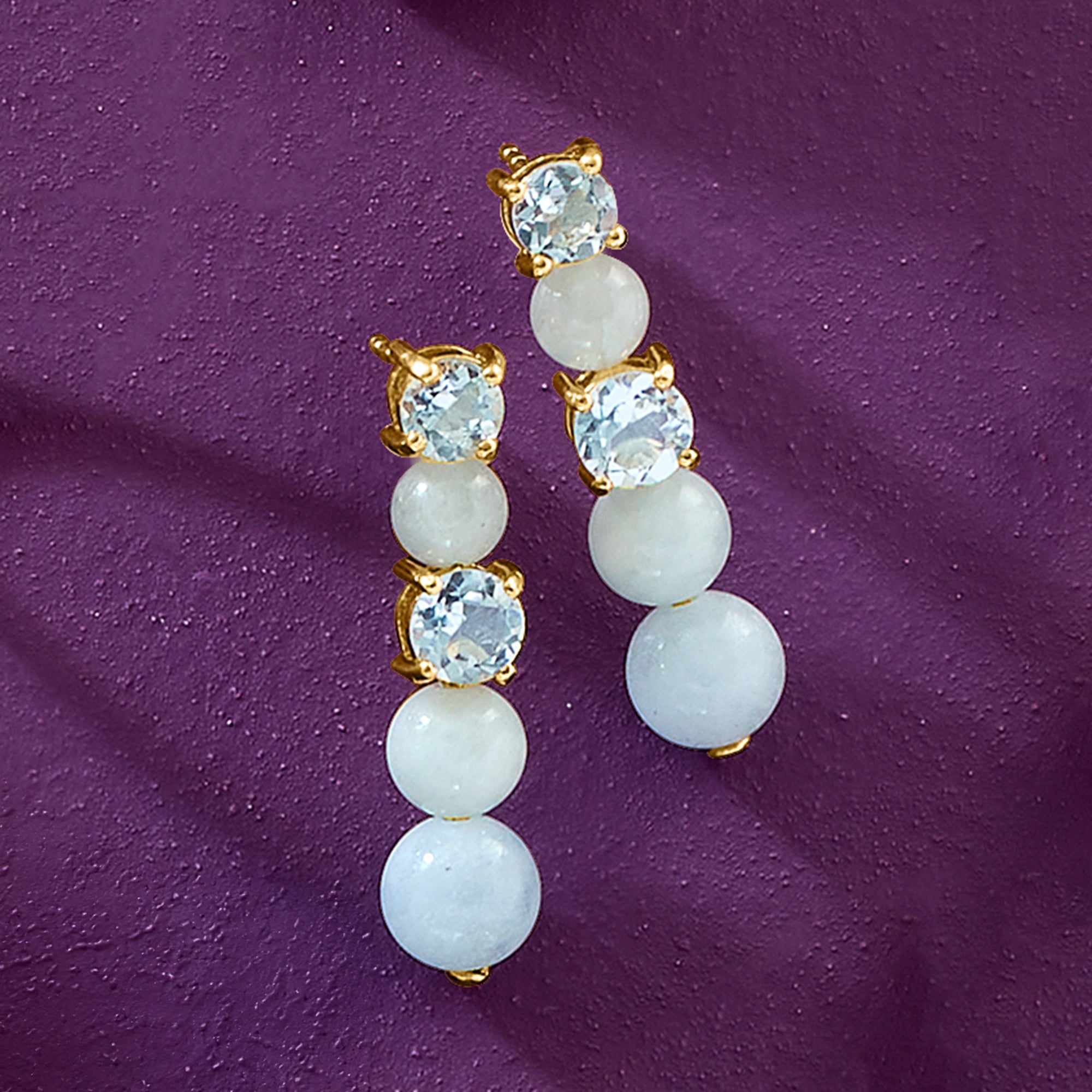 Ross-Simons Milky Aquamarine and Sky Blue Topaz Drop Earrings in 18kt Gold Over Sterling