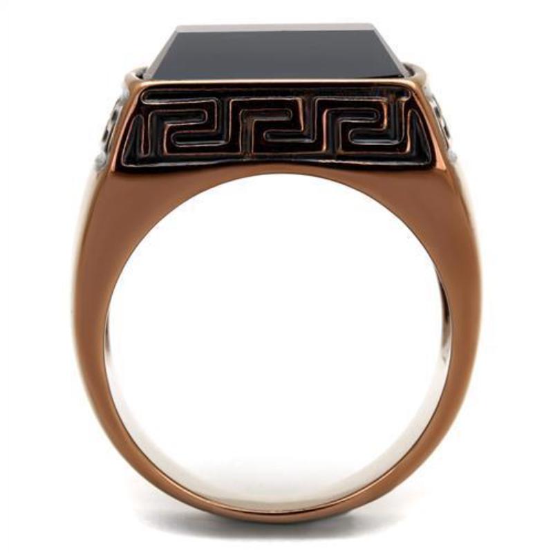 IP Coffee light Stainless Steel Ring with Synthetic Onyx in Jet