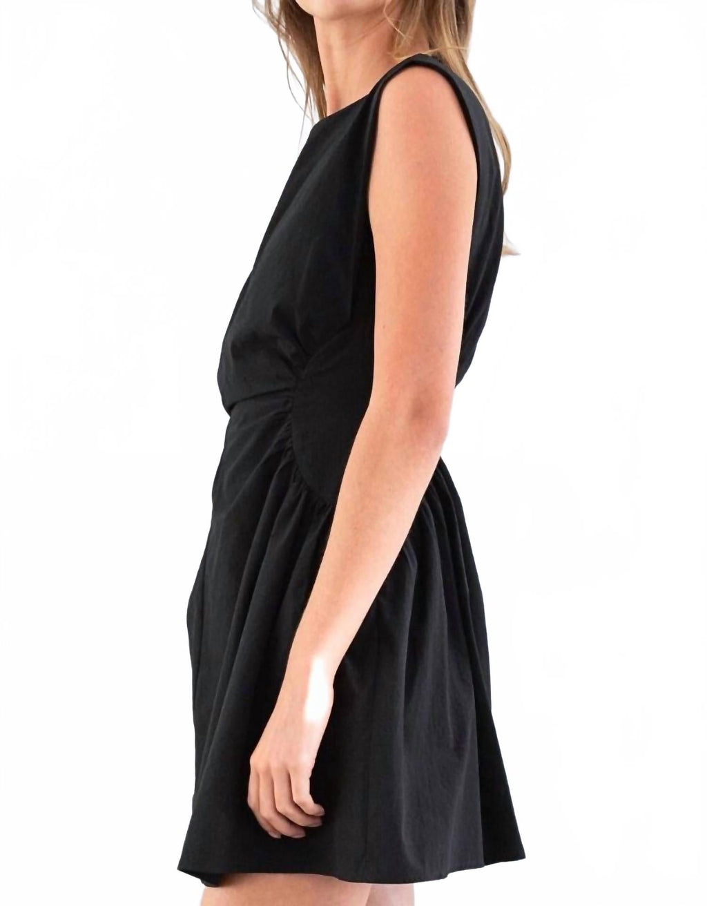 Sylvia Ruched Waist Mini Dress In Black