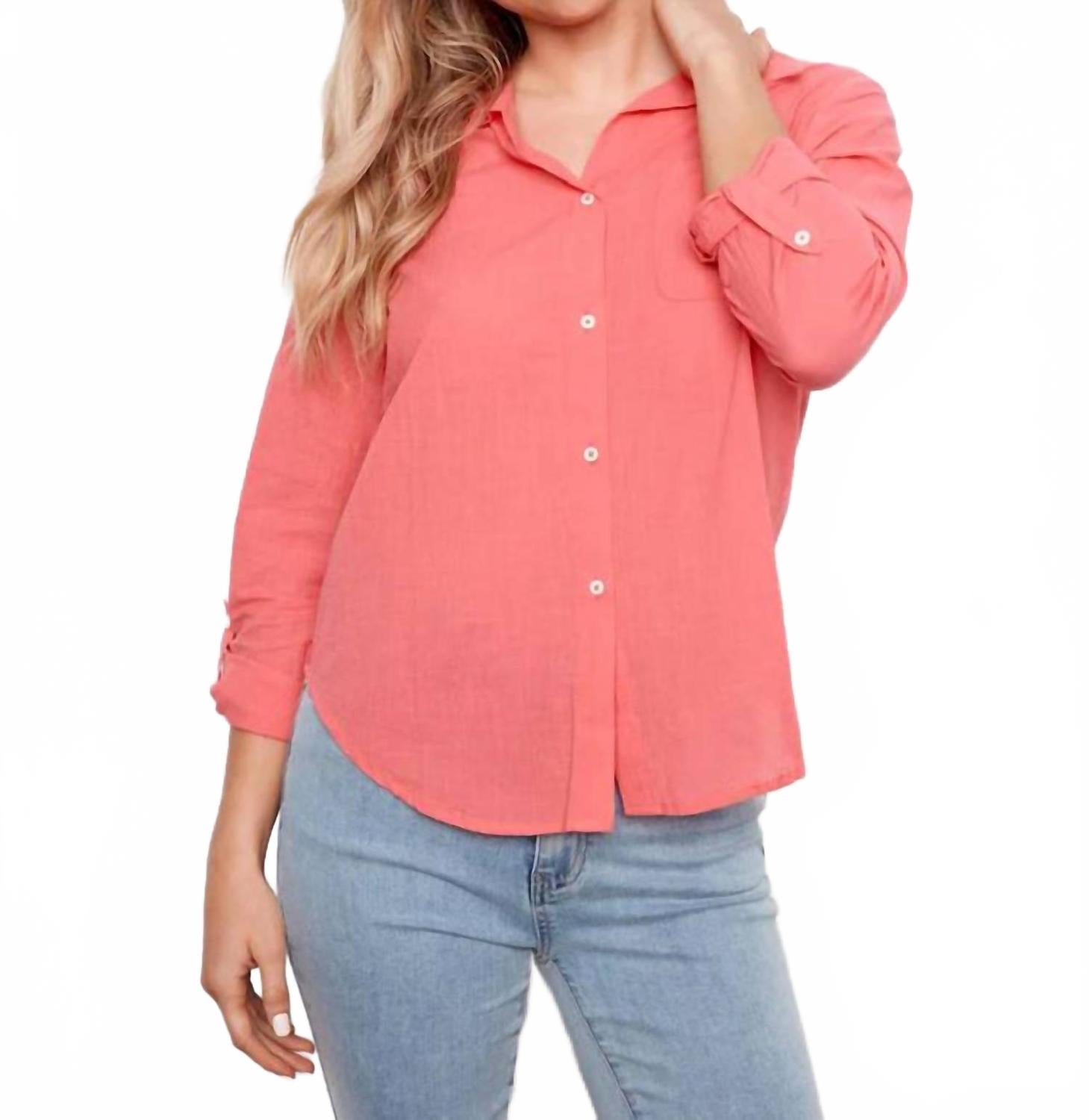 Cotton Button Up Shirt In Sorbet