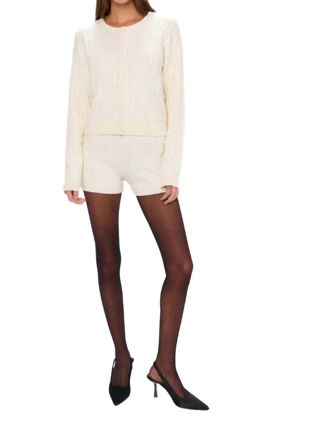 Throw On Shorts In Snow Cable Knit