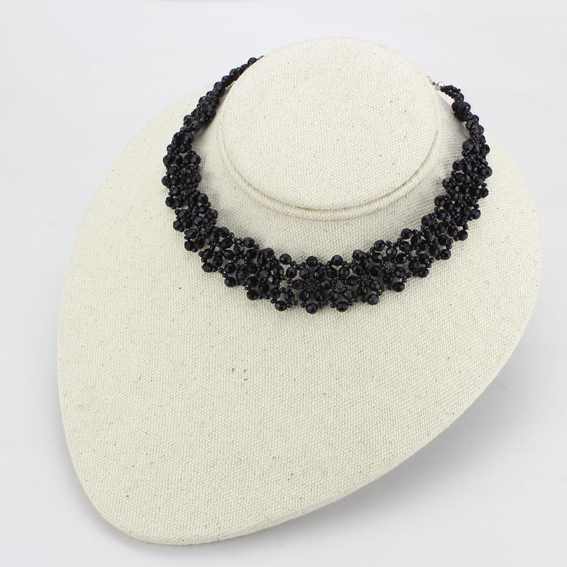Rhodium Stainless Steel Necklace with Synthetic Synthetic Glass in Jet