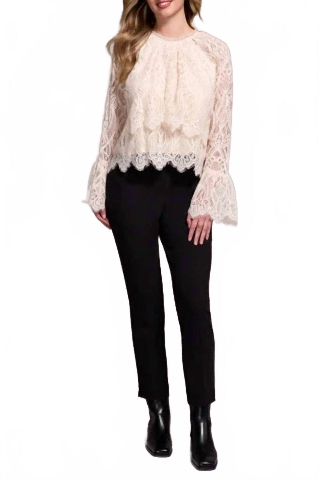 Tiered Blouse With Lined Body In Moonstone