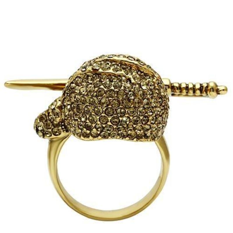 Gold White Metal Ring with Top Grade Crystal in Citrine Yellow