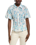 Gracia Floral Print Eyelet Puff Sleeve Button Down Shirt