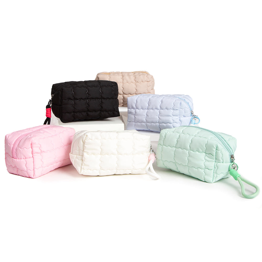 Solid Quilted Cosmetic Pouch Bag