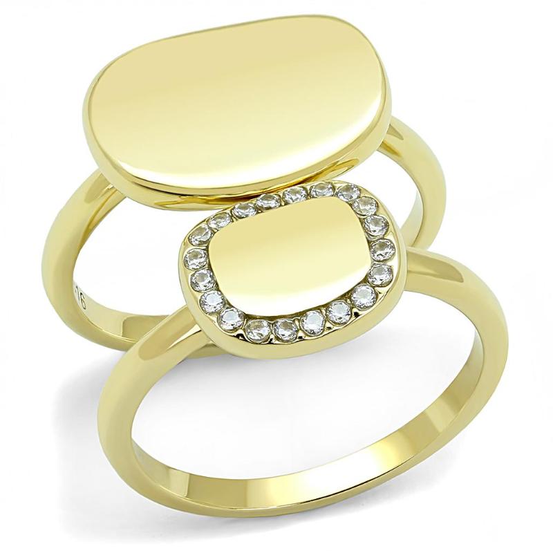 IP Gold(Ion Plating) Stainless Steel Ring with AAA Grade CZ in Clear