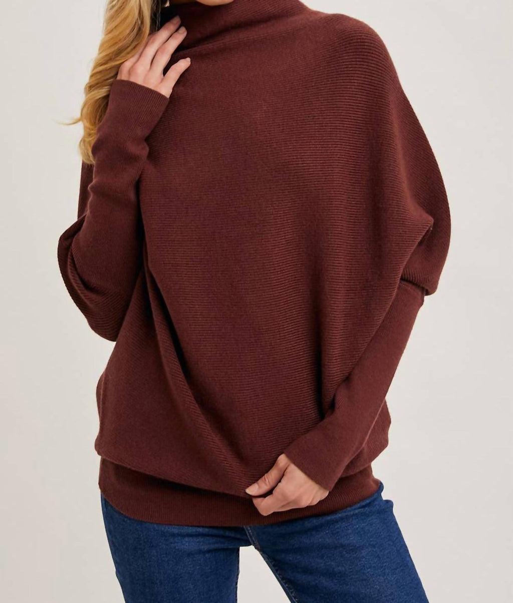 Slouch Neck Dolman Sleeved Pullover In Chocolate