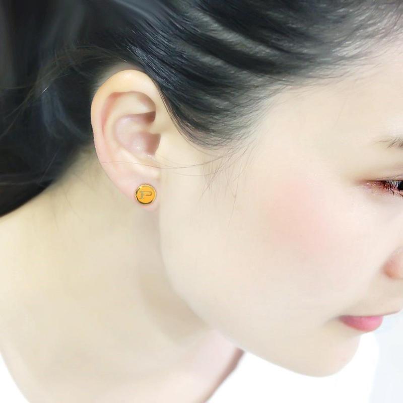 Gold Brass Earrings with Epoxy in Orange