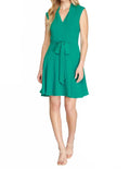 Sleeveless V Neck Fit And Flare Dress In Emerald