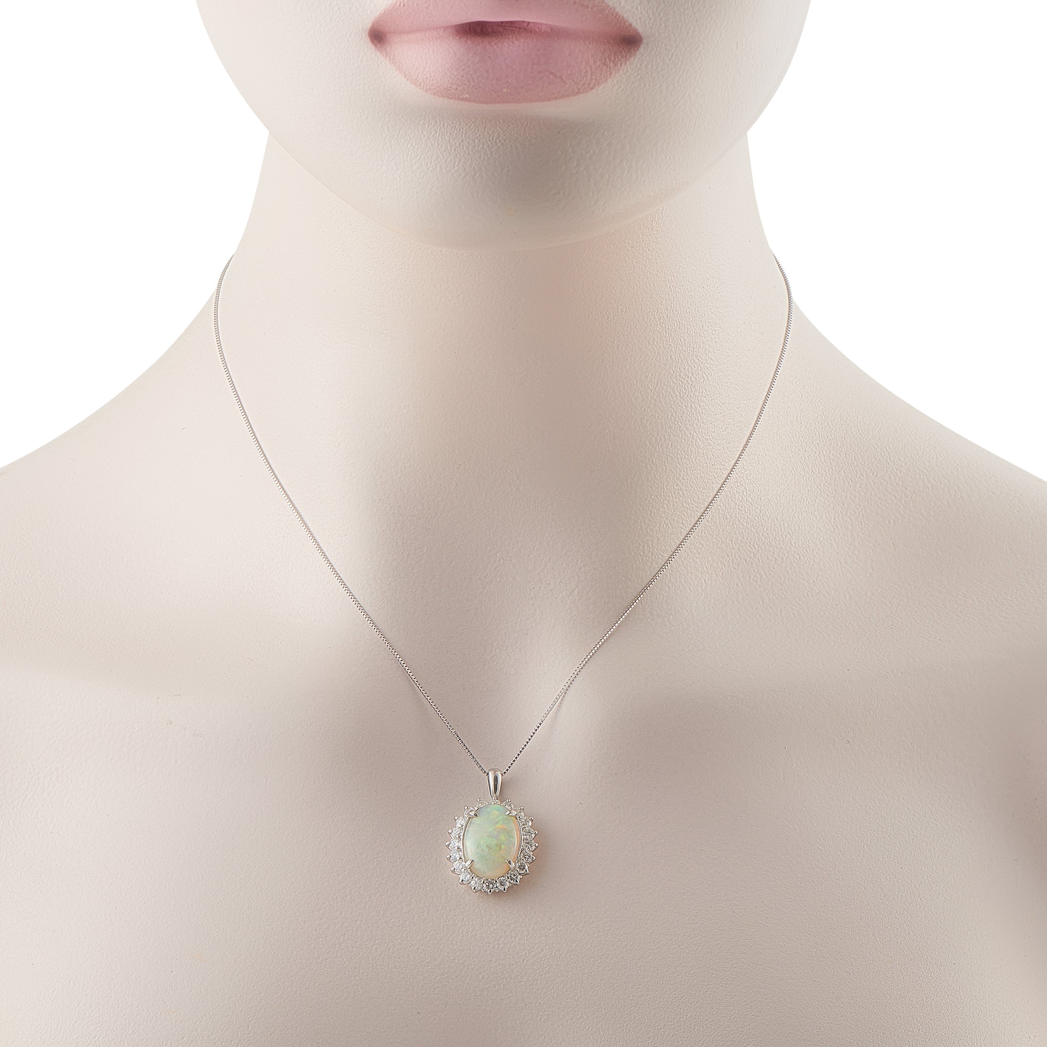LB Exclusive Platinum 1.10ct Diamond and Opal Pendant Necklace MF19-041026