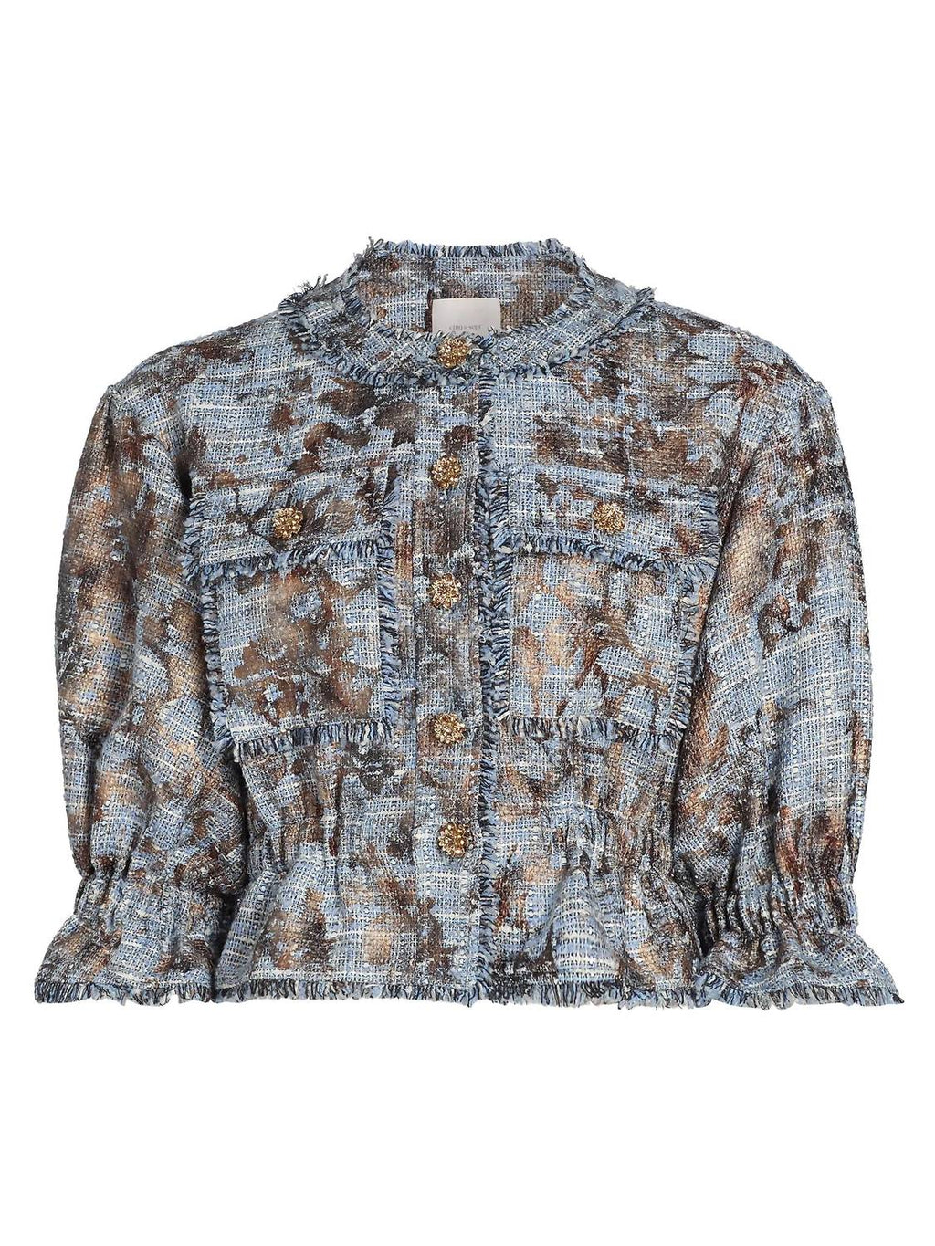Jaxie Foil Print Tweed Crop Jacket In Silver Multi