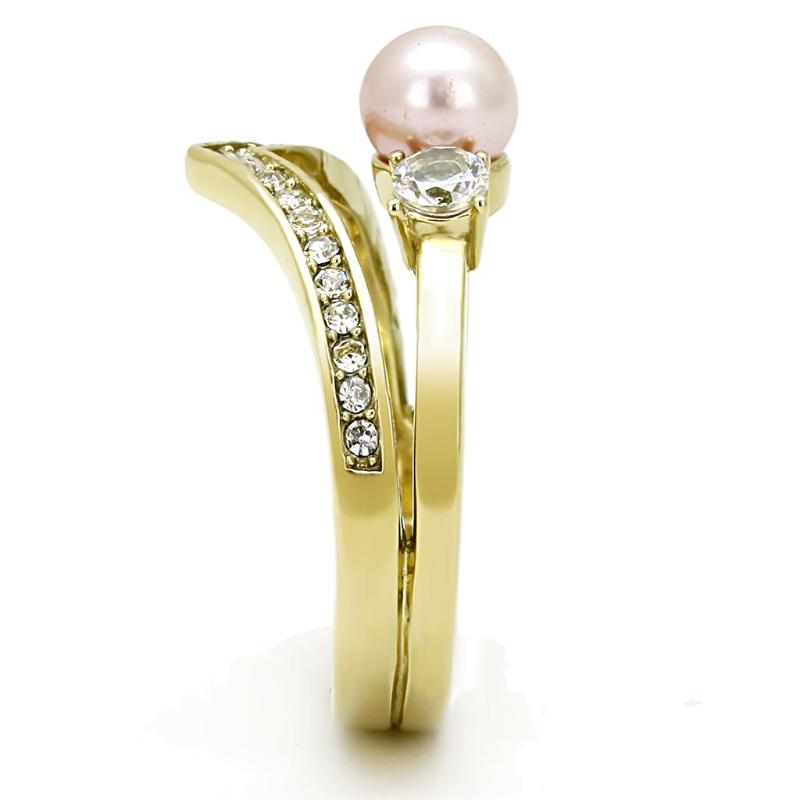 IP Gold(Ion Plating) Stainless Steel Ring with Synthetic Pearl in Rose