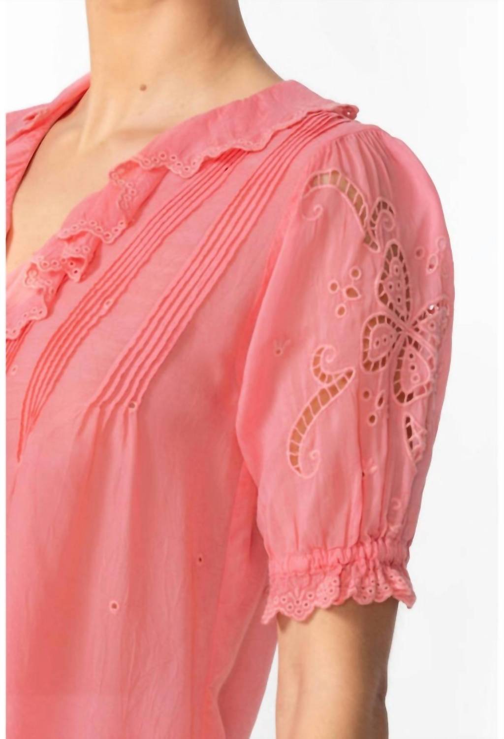 Anette Ruffle Blouse In Salmon Rose