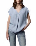 Kristen V-Neck Top In Light Blue