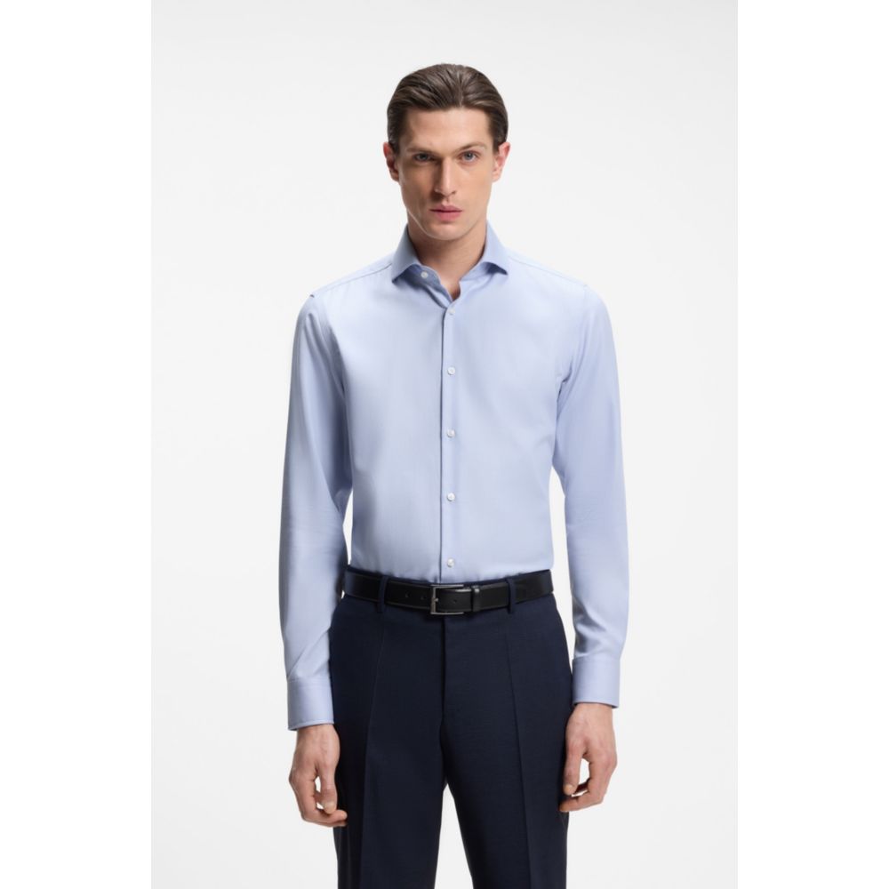 Slim-fit shirt in structured wrinkle-free cotton
