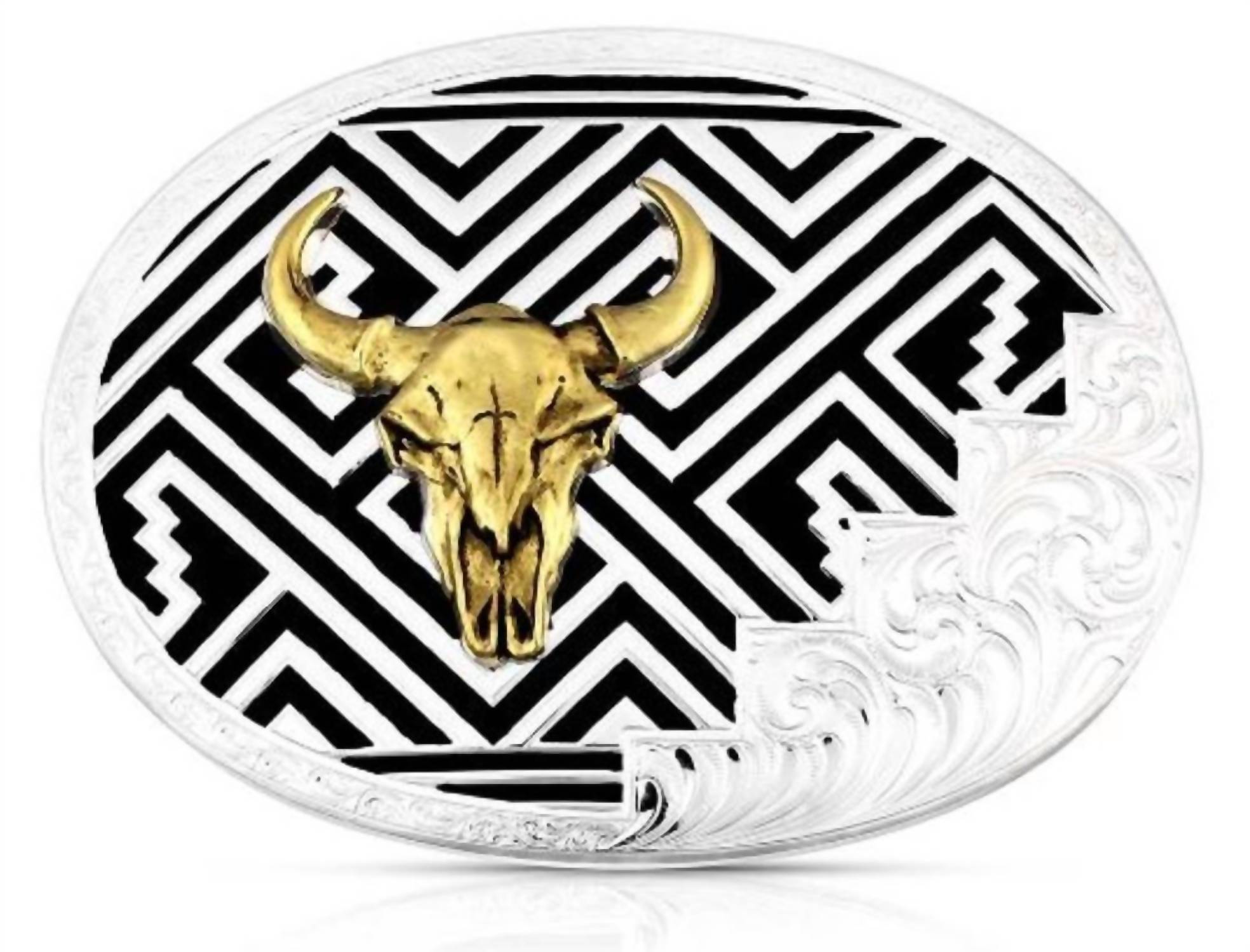 Desert Southwestern Buffalo Skull Belt Buckle In Silver/black
