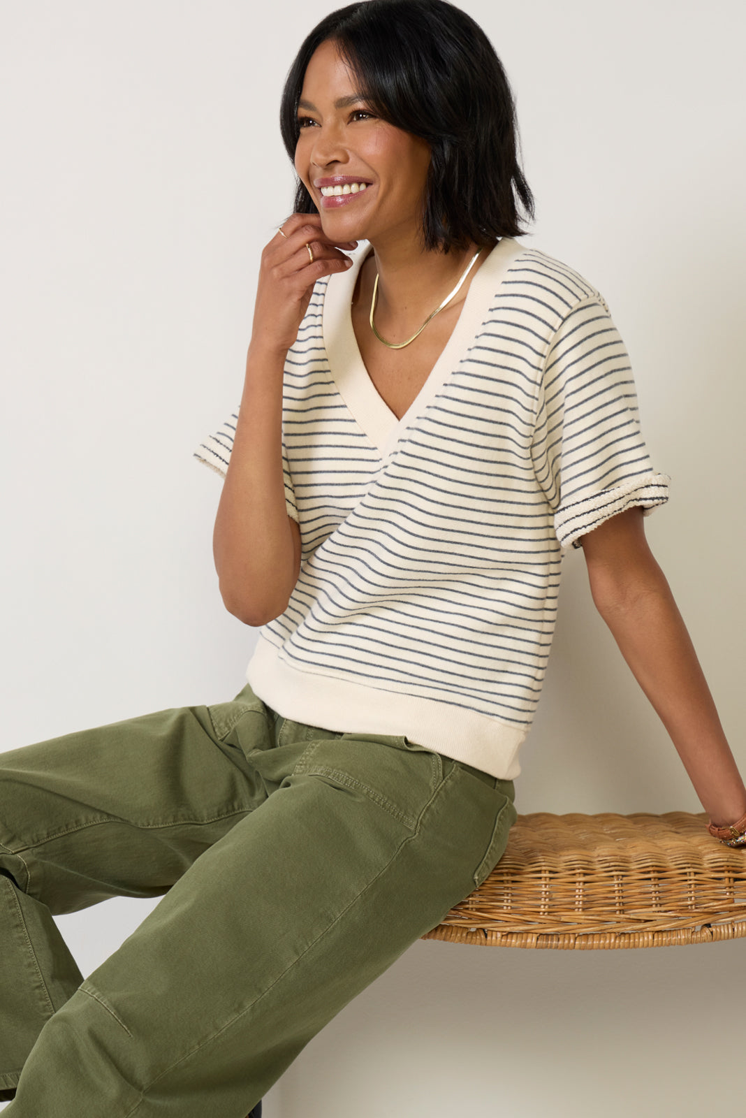Women's Briggs Stripe V Neck Sweatshirt