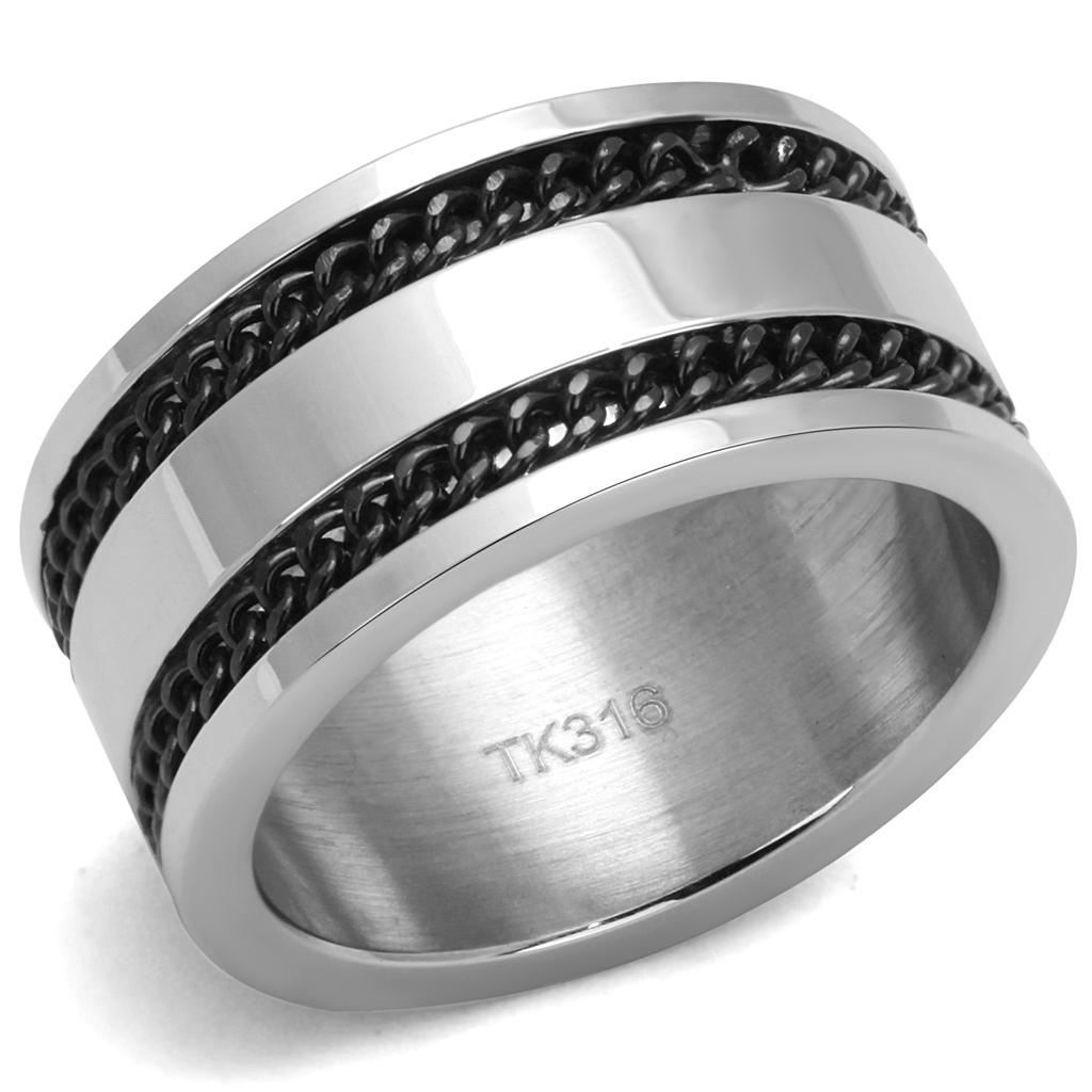High polished (no plating) Stainless Steel Ring with Epoxy in Jet