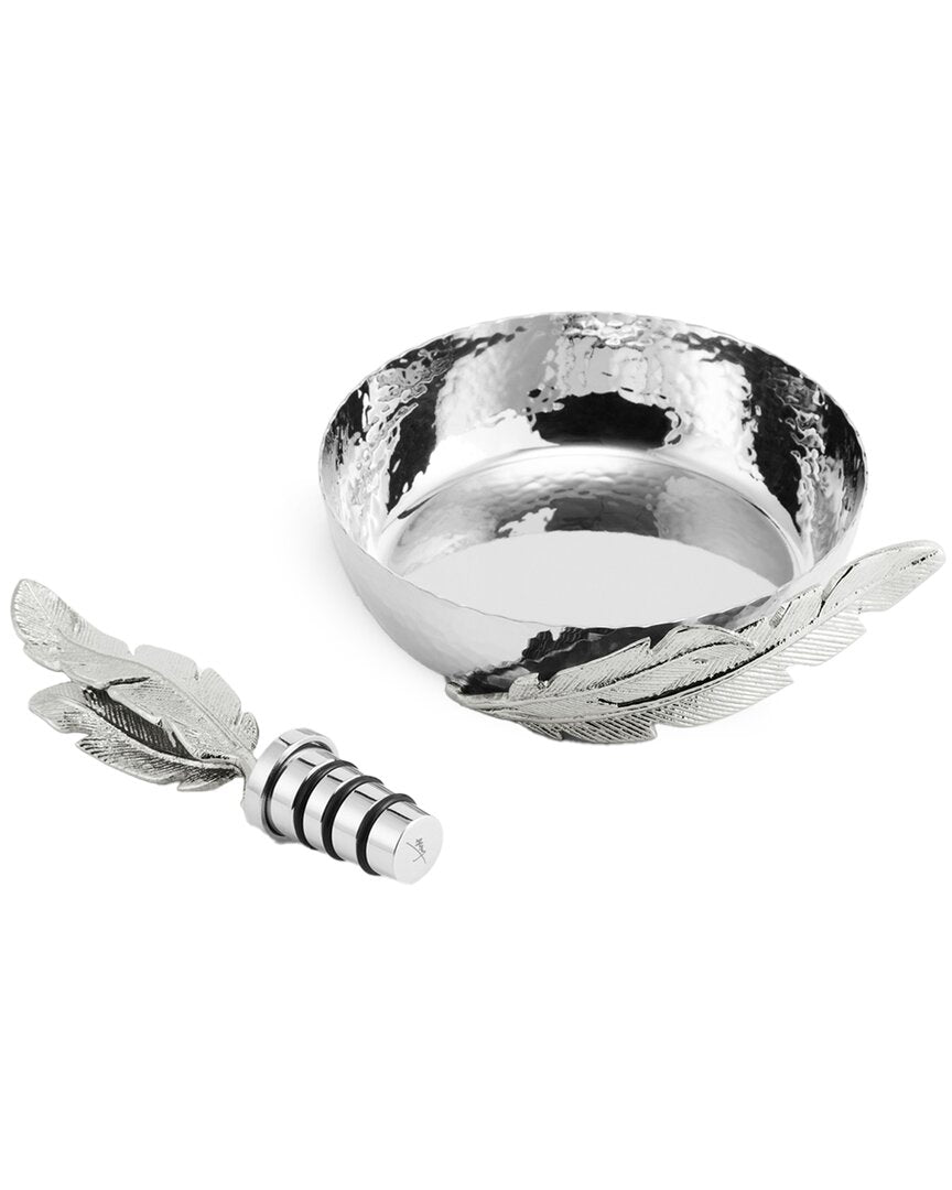 Michael Aram Feather Wine Coaster and Stopper Set