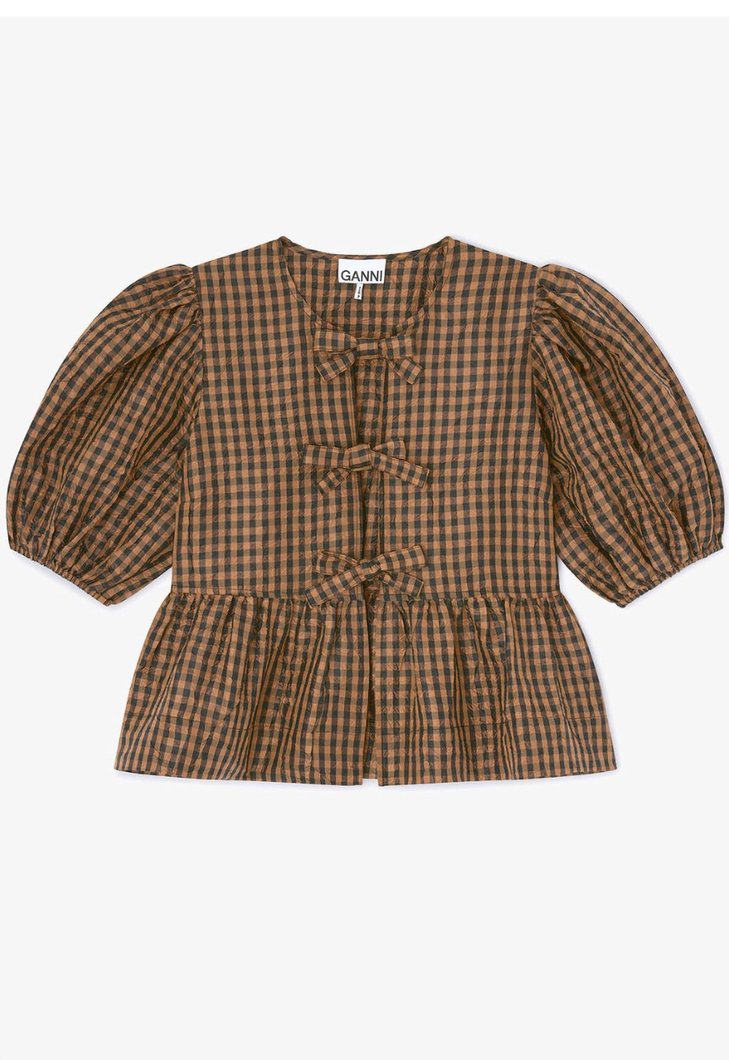 Women's Crinkled Taffeta Check Peplum Blouse
