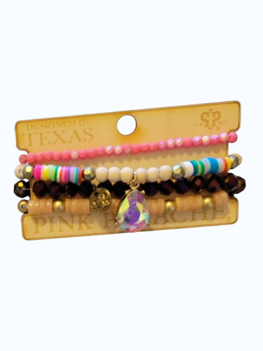 Women's Stretch Stack Bracelet Set In Pink/rainbow/purple/tan Beaded