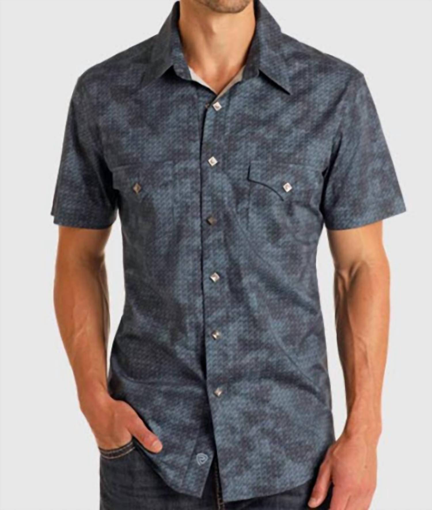 Men's Short Sleeve Snap Shirt In Blue