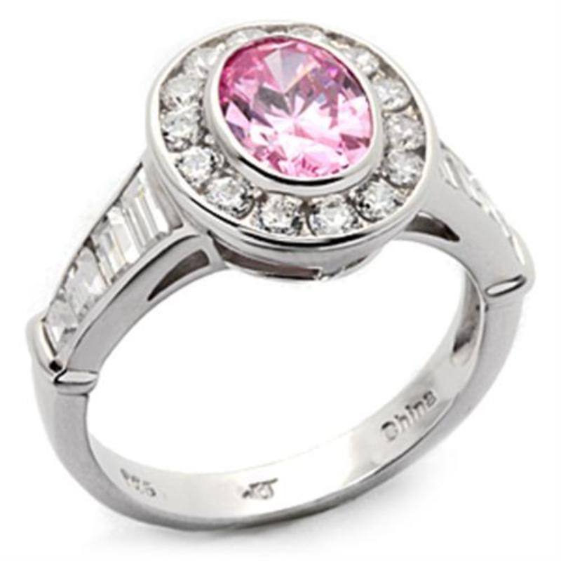 Rhodium 925 Sterling Silver Ring with AAA Grade CZ in Rose