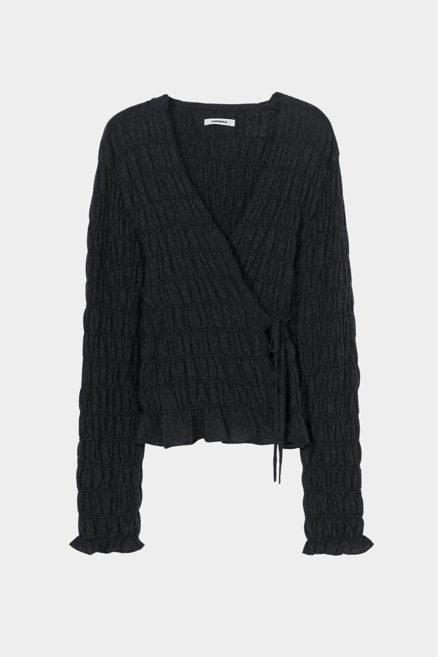 Merino Wool Gathered Cardigan In Anthracite