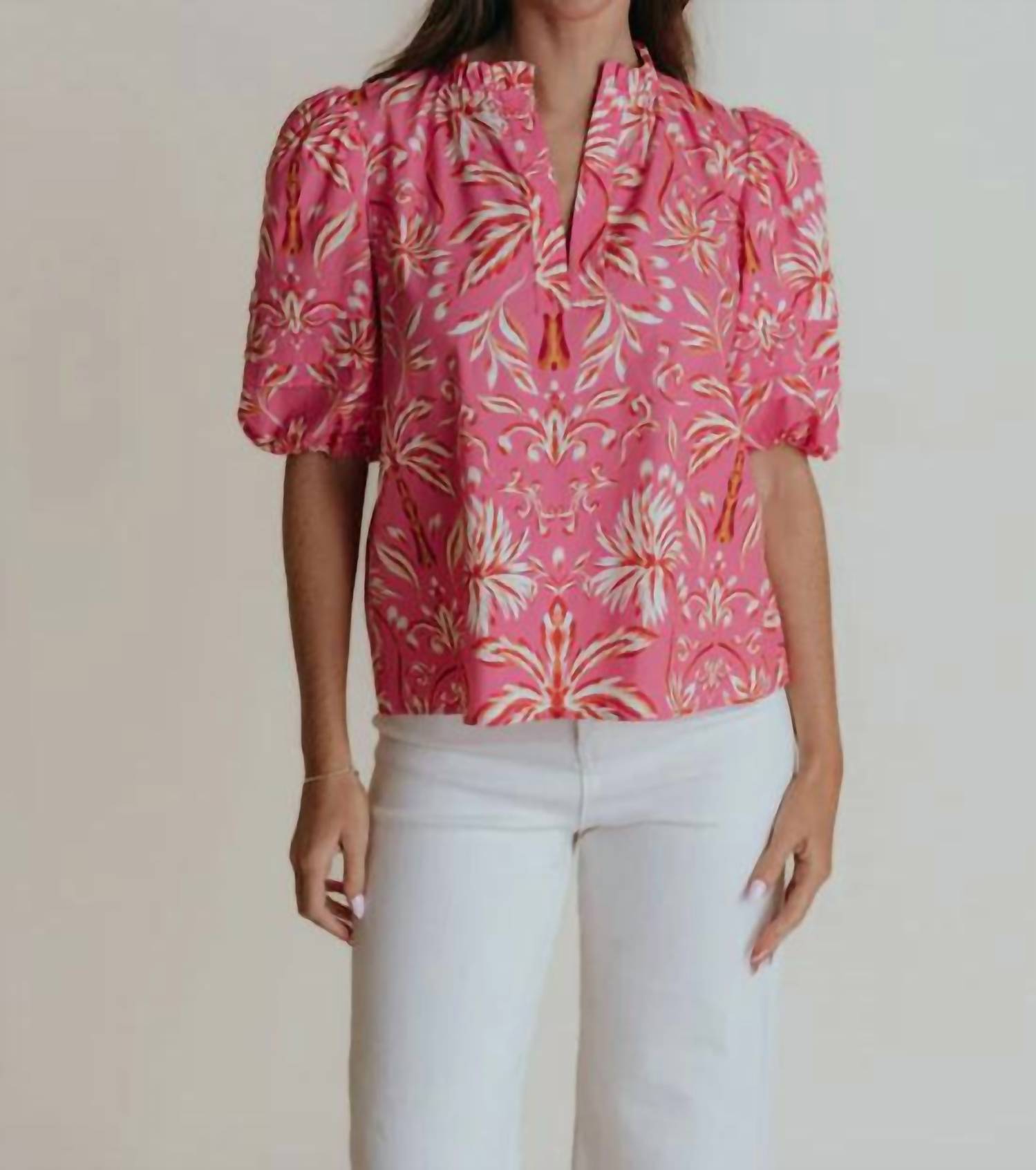 Alix Blouse In Pink Palm