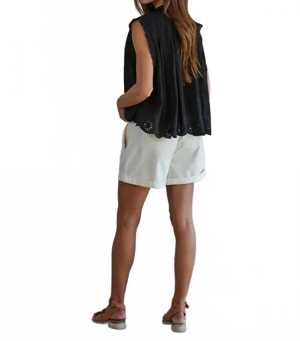 Adva Eyelet Button-Down Top In Black