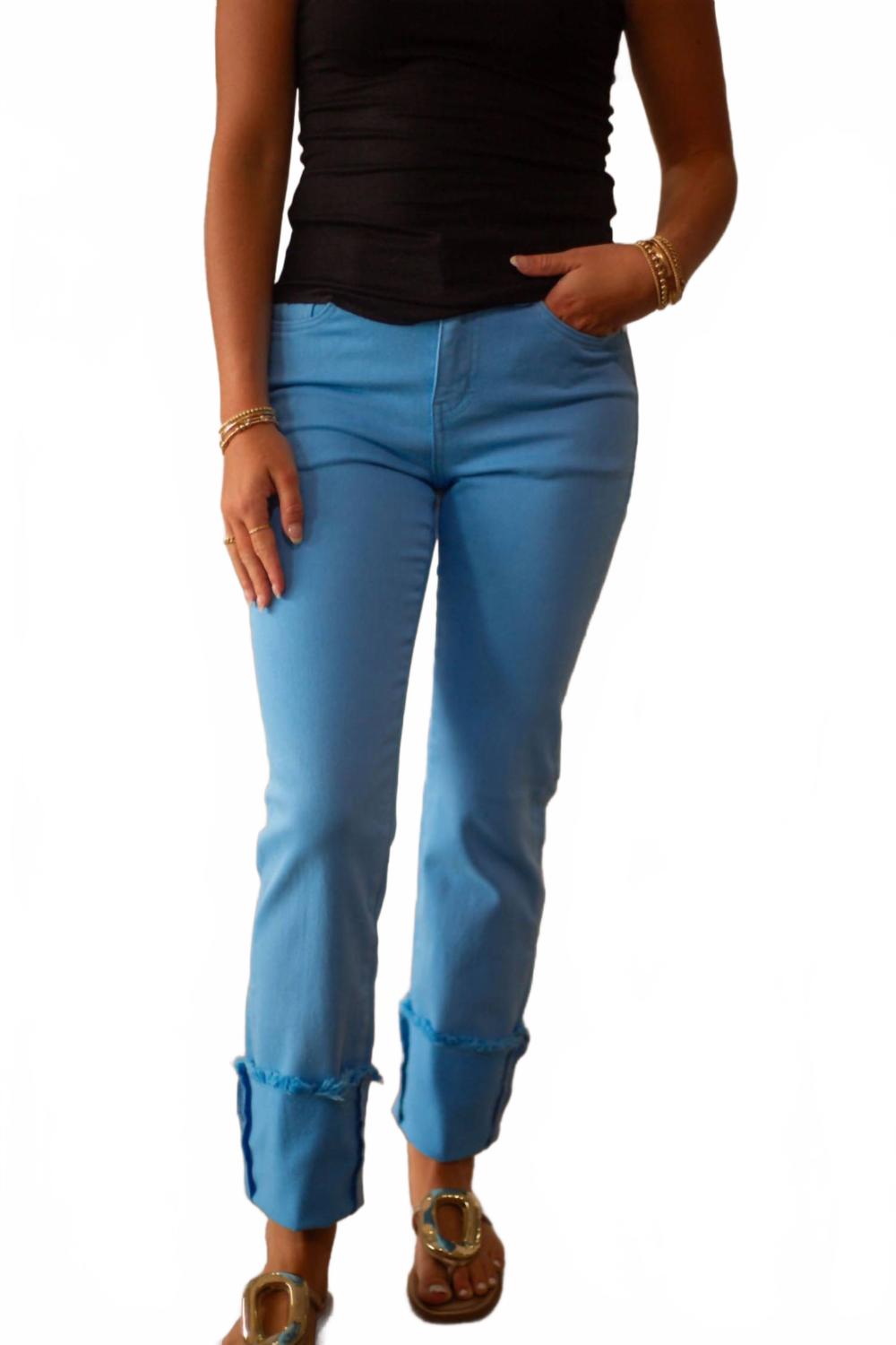 Mid Rise Slim Straight Pants In Sea Blue